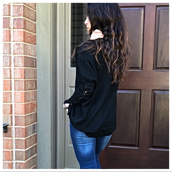 PARIS black V neck loose fit tie up detail sweater - Picture 8 of 8